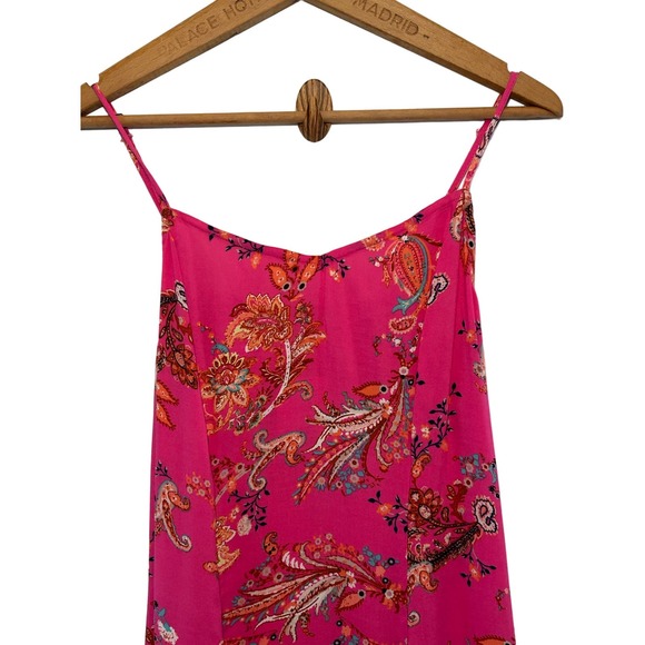 Wonderly Women’s Hot Pink Floral Paisley Double Slit Maxi Tank Dress S - Picture 4 of 14